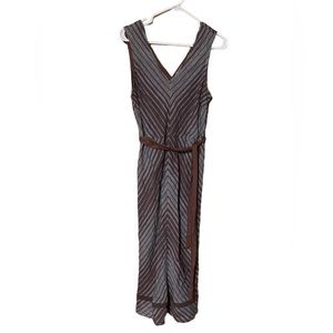 Sundance Dress Womens 6 Brown Stripe 100% Linen V-Neck Belted Fit & Flare